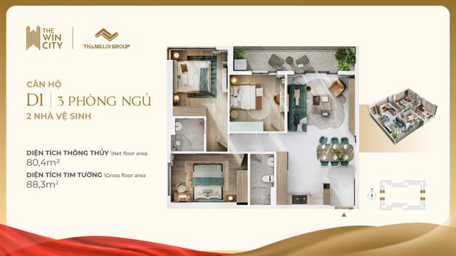 The Win City - Căn hộ 3 phòng ngủ 2 nhà vệ sinh - D1